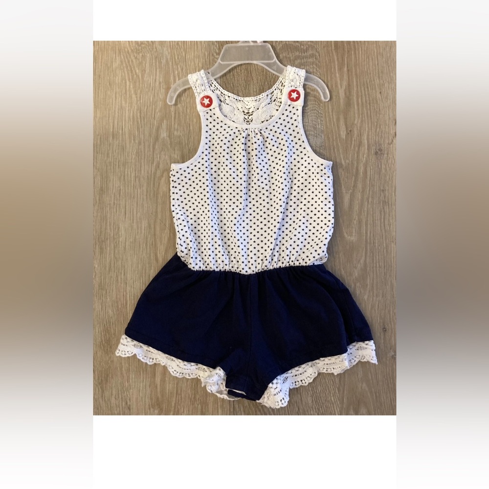 Savannah Girl’s Size 24 Month’s Black &  White Polka Dot Romper With Lace Trim